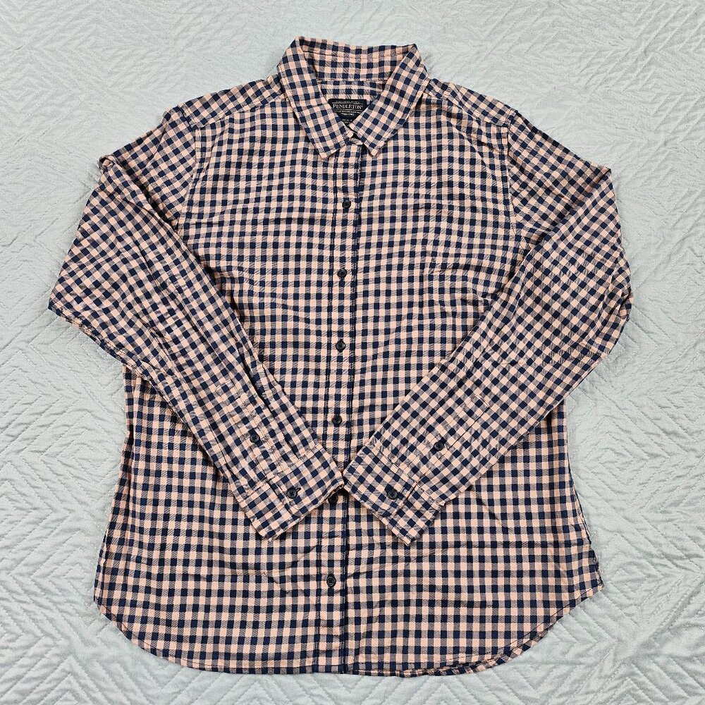 Pendleton Shirt Womens L Blue Beige Long Sleeve Button Up Gingham Check - NWOT